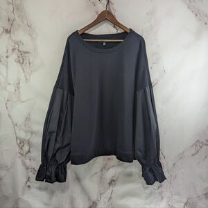 Eloquii Sweatshirt Womens 26 28 Black Pullover Crew Puff Balloon Flounce Sleeve